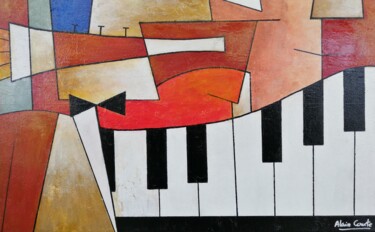 Malarstwo zatytułowany „Jazz band” autorstwa Alain Courte, Oryginalna praca, Akryl Zamontowany na Drewniana rama noszy