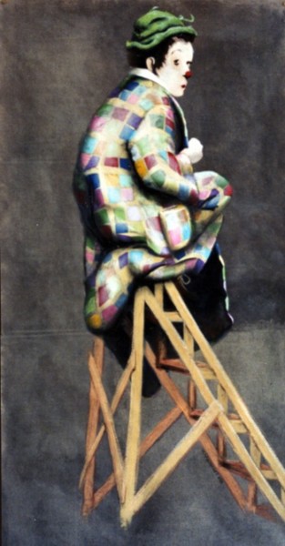 Peinture intitulée "Clown sur un escabot" par Valérie Voinchet, Œuvre d'art originale, Acrylique