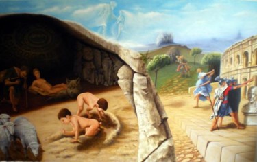 Painting titled "La naissance de Rome" by Valérie Voinchet, Original Artwork, Acrylic