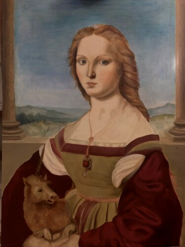 Schilderij getiteld "‘Dama con liocorno…" door Licia Chiappori, Origineel Kunstwerk, Olie