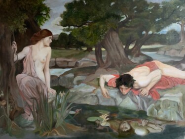 Painting titled "‘Echo & Narcissus’…" by Licia Chiappori, Original Artwork, Oil Mounted on artwork_cat.