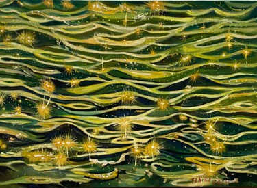 Peinture intitulée "vagues scintillantes" par Tahira Quliyeva, Œuvre d'art originale, Huile Monté sur Châssis en bois