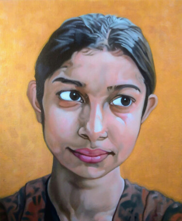 Schilderij getiteld "Lakshmi #1" door Takuart, Origineel Kunstwerk, Olie Gemonteerd op Frame voor houten brancard