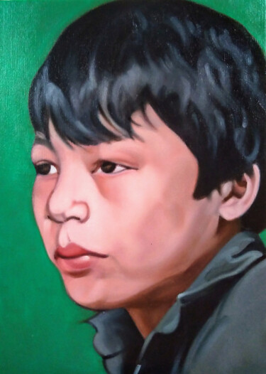 Peinture intitulée "A boy watching a cr…" par Takuart, Œuvre d'art originale, Huile