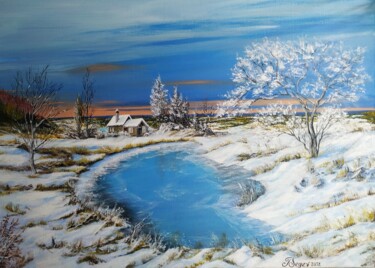 Painting titled "Winter landscape." by Tali Segev, Original Artwork, Acrylic Mounted on Wood Stretcher frame