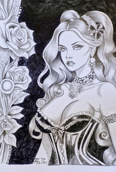 Drawing titled "Mystère en corset e…" by Talie, Original Artwork, Pencil