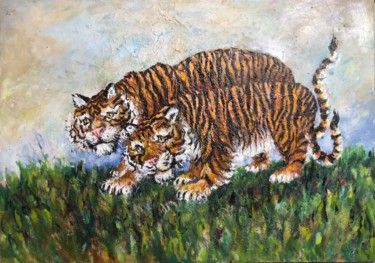 Ζωγραφική με τίτλο "Le Couple De Tigres…" από Philippe Tallis, Αυθεντικά έργα τέχνης, Λάδι