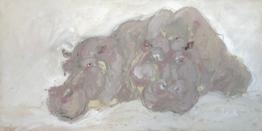 Painting titled "Les Deux Hippopotam…" by Philippe Tallis, Original Artwork, Acrylic