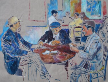 Painting titled "The Card Players" by Tam Nightingale, Original Artwork, Acrylic