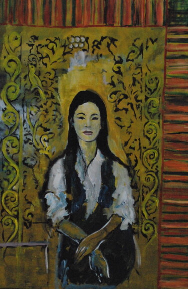 Painting titled "Portrait of a Woman" by Tam Nightingale, Original Artwork, Acrylic Mounted on Wood Stretcher frame