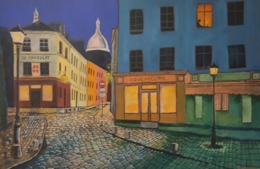 Painting titled "Montmartre" by Tam Nightingale, Original Artwork, Acrylic Mounted on Wood Stretcher frame