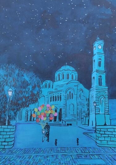 Картина под названием "The balloon seller…" - Tam Nightingale, Подлинное произведение искусства, Акрил Установлен на Деревян…