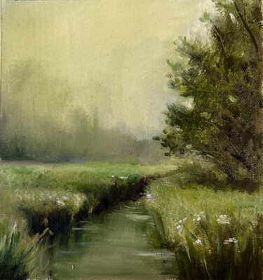 Painting titled "Neutral Landscape P…" by Tamar Chkhaidze, Original Artwork, Oil Mounted on Wood Stretcher frame