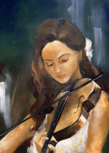 Pintura intitulada "Girl with the violin" por Tamara Andjus, Obras de arte originais, Acrílico