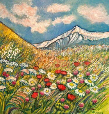 Peinture intitulée "Alpenwiese" par Tamara Michel, Œuvre d'art originale, Huile Monté sur Châssis en bois