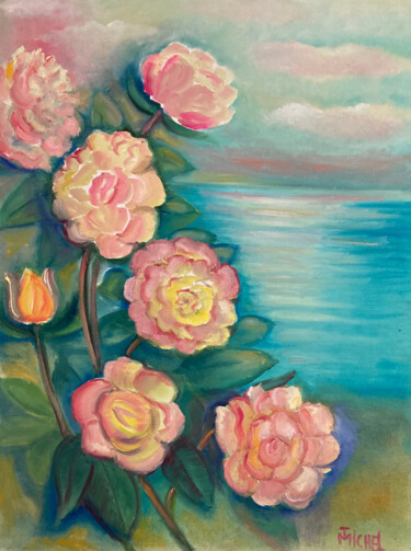 Malerei mit dem Titel "Rosen in Garten" von Tamara Michel, Original-Kunstwerk, Öl Auf Keilrahmen aus Holz montiert