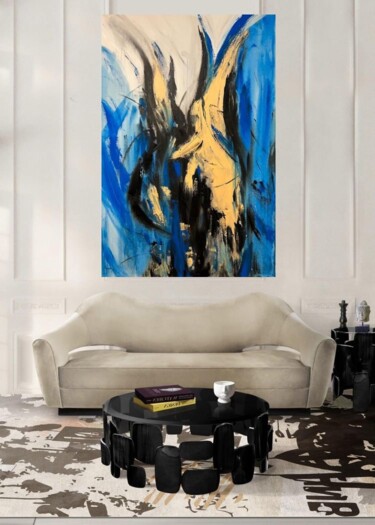 Painting titled "Blue" by Tamara Ogarkova, Original Artwork, Acrylic Mounted on Wood Panel