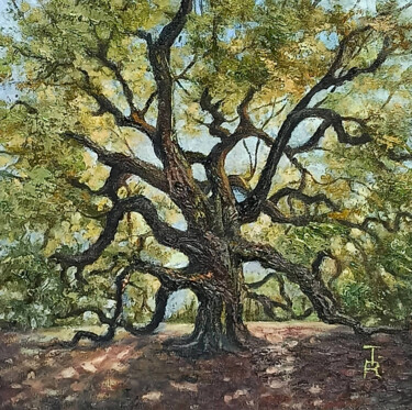 Pintura intitulada "Oak Tree Embrace" por Tamara Rozinskay, Obras de arte originais, Óleo Montado em Cartão