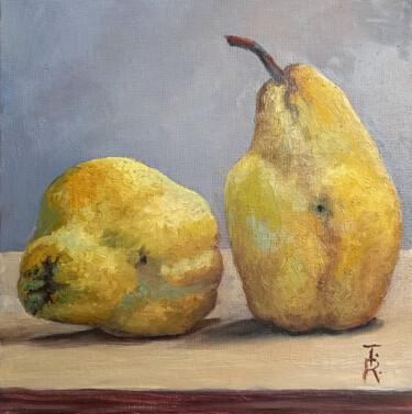 Schilderij getiteld "Yellow pears Fruit…" door Tamara Rozinskay, Origineel Kunstwerk, Olie Gemonteerd op Karton