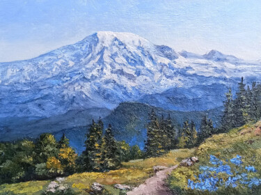 Malarstwo zatytułowany „Rainier Mount Oil L…” autorstwa Tamara Rozinskay, Oryginalna praca, Olej Zamontowany na Karton