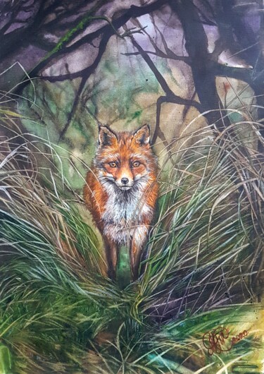 Painting titled "Fox" by Tamara Maior, Original Artwork, Watercolor