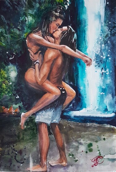 Painting titled "Waterfall" by Tamara Maior, Original Artwork, Watercolor