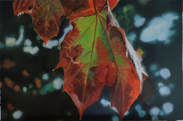 Painting titled "Autumn leaves II." by Tamás Gyebrovszki, Original Artwork, Oil