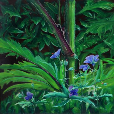 Painting titled "Hoekje in de tuin" by Tamas Herczeg, Original Artwork, Oil