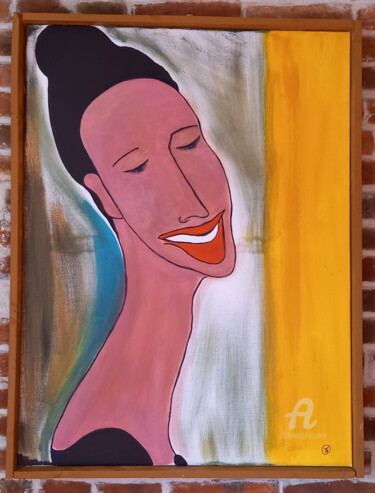 Peinture intitulée "Femme au long cou" par Tamazh, Œuvre d'art originale, Acrylique Monté sur Châssis en bois