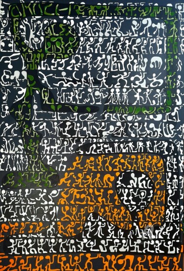 Malarstwo zatytułowany „Démotique” autorstwa Tamazh, Oryginalna praca, Akryl Zamontowany na Drewniana rama noszy