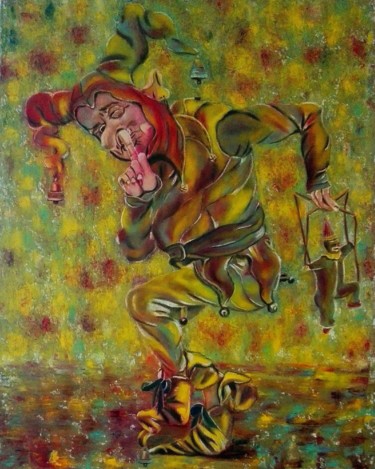 Painting titled "Harlequin Oil paint…" by Elena Tananaeva, Original Artwork, Oil Mounted on Wood Stretcher frame
