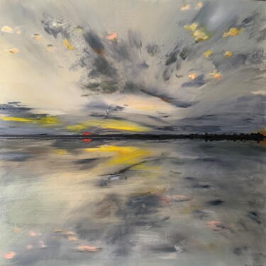 Schilderij getiteld "Lac Mjout" door Tania Frantz, Origineel Kunstwerk, Olie Gemonteerd op Frame voor houten brancard