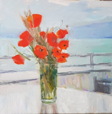 Malarstwo zatytułowany „Poppies and sea” autorstwa Tania Kyriakidou, Oryginalna praca, Olej