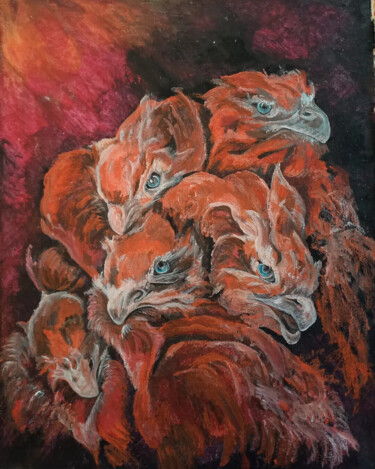 Painting titled "Красные птицы.Зоопа…" by Tania Timakova, Original Artwork, Gouache