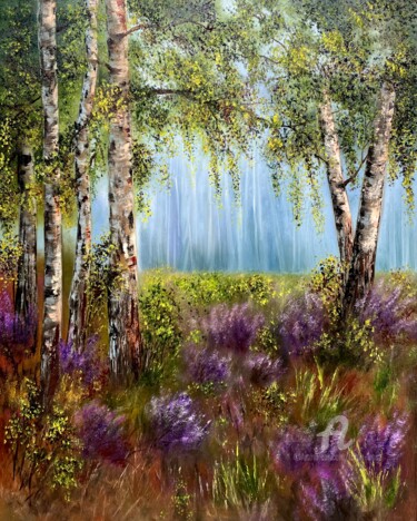 Painting titled "Spring gift - birch…" by Tanja Frost, Original Artwork, Oil Mounted on Wood Stretcher frame