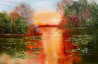 Pintura intitulada "Magic Sunset" por Tanja Frost, Obras de arte originais, Óleo Montado em Armação em madeira