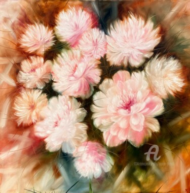 Peinture intitulée "Celestial Peonies" par Tanja Frost, Œuvre d'art originale, Huile Monté sur Châssis en bois