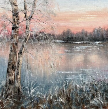 Painting titled "Frosty day" by Tanja Frost, Original Artwork, Oil Mounted on Wood Stretcher frame