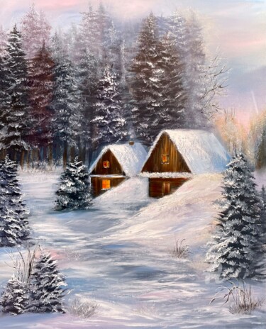 Ζωγραφική με τίτλο "Winter Retreat" από Tanja Frost, Αυθεντικά έργα τέχνης, Λάδι Τοποθετήθηκε στο Ξύλινο φορείο σκελετό