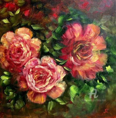 Painting titled "Floral gift - roses" by Tanja Frost, Original Artwork, Oil