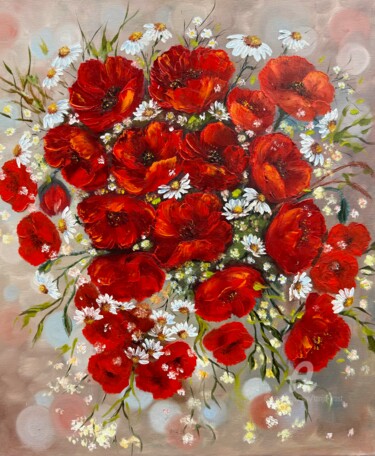 Painting titled "Poppies dance" by Tanja Frost, Original Artwork, Oil