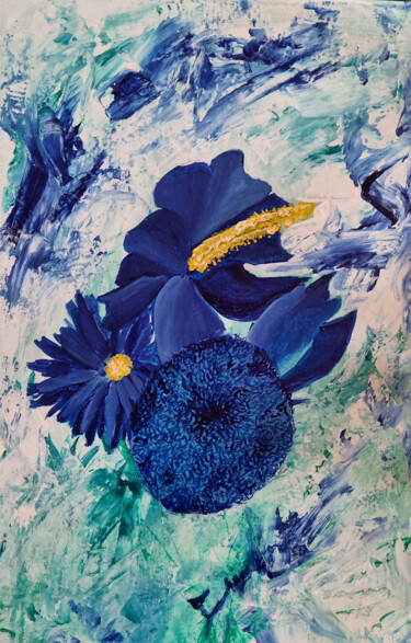Schilderij getiteld "Blaue Blumen" door Tanlenzt, Origineel Kunstwerk, Acryl