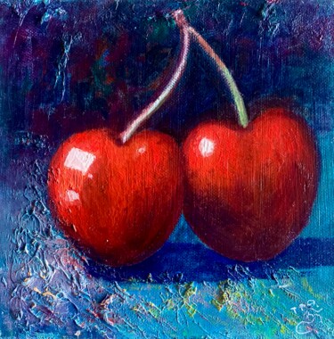 Painting titled "Cherries" by Tanja Olsson, Original Artwork, Oil