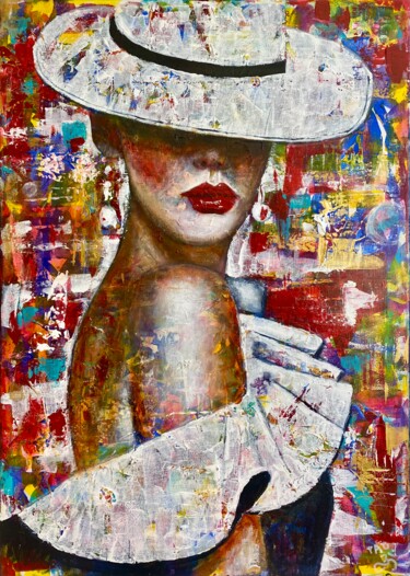 Картина под названием "Lady in white" - Tanja Olsson, Подлинное произведение искусства, Акрил Установлен на Деревянная рама…