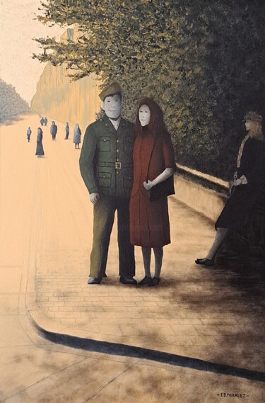 Malerei mit dem Titel "WWII LOVERS" von Ed Moralez, Original-Kunstwerk, Öl