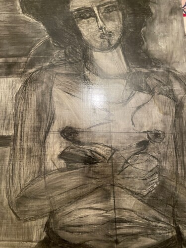 Painting titled "le christ en. jeans" by Virginia Tansu, Original Artwork, Charcoal