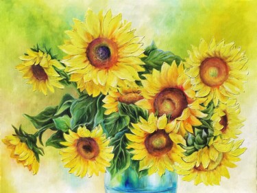 Pintura intitulada "Solar sunflowers -…" por Tanya Churey, Obras de arte originais, Óleo