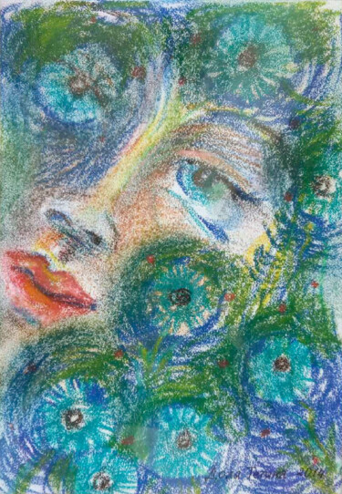 Картина под названием "А cornflower gaze.…" - Tanya Dolya, Подлинное произведение искусства, Пастель Установлен на Другая же…
