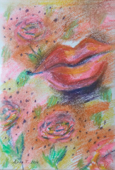 Schilderij getiteld "Rose lips A series…" door Tanya Dolya, Origineel Kunstwerk, Pastel Gemonteerd op Andere stijve panelen