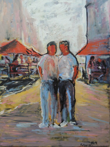 Painting titled "2 on vacation" by Tanya Kutsenko, Original Artwork, Oil Mounted on Wood Panel